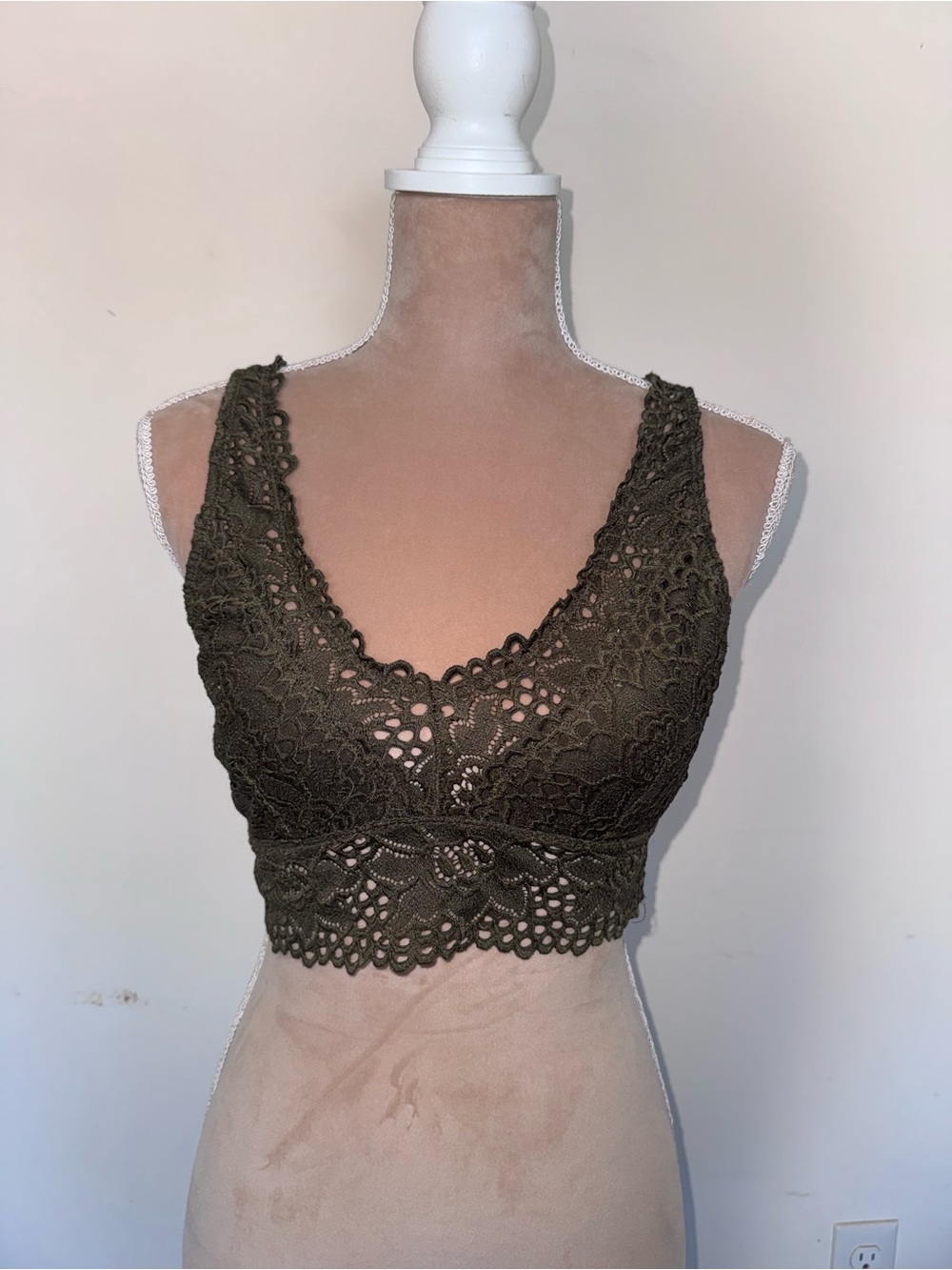 Olive Green Floral Lace Bralette